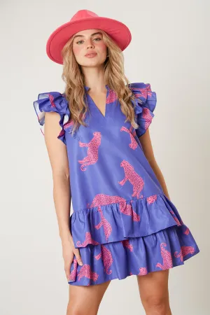 Cheetah Printed Ruffle Mini Dress
