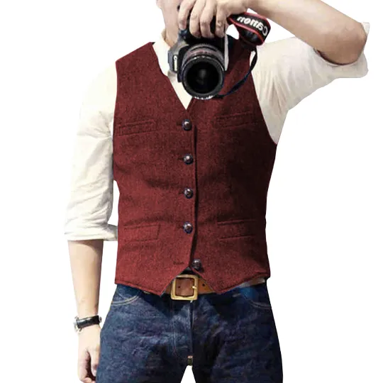 Chic Men's Vintage Tweed Vest in Wool Mix