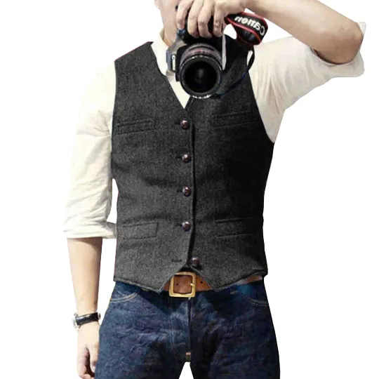 Chic Men's Vintage Tweed Vest in Wool Mix
