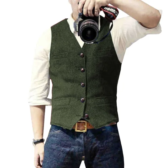 Chic Men's Vintage Tweed Vest in Wool Mix