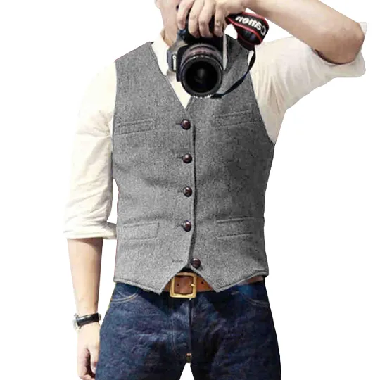 Chic Men's Vintage Tweed Vest in Wool Mix