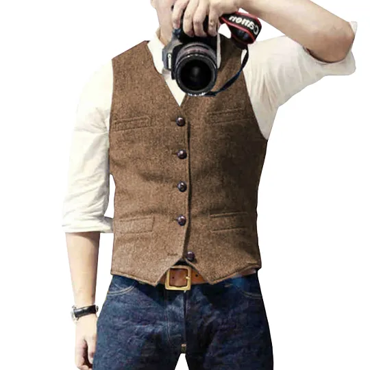 Chic Men's Vintage Tweed Vest in Wool Mix