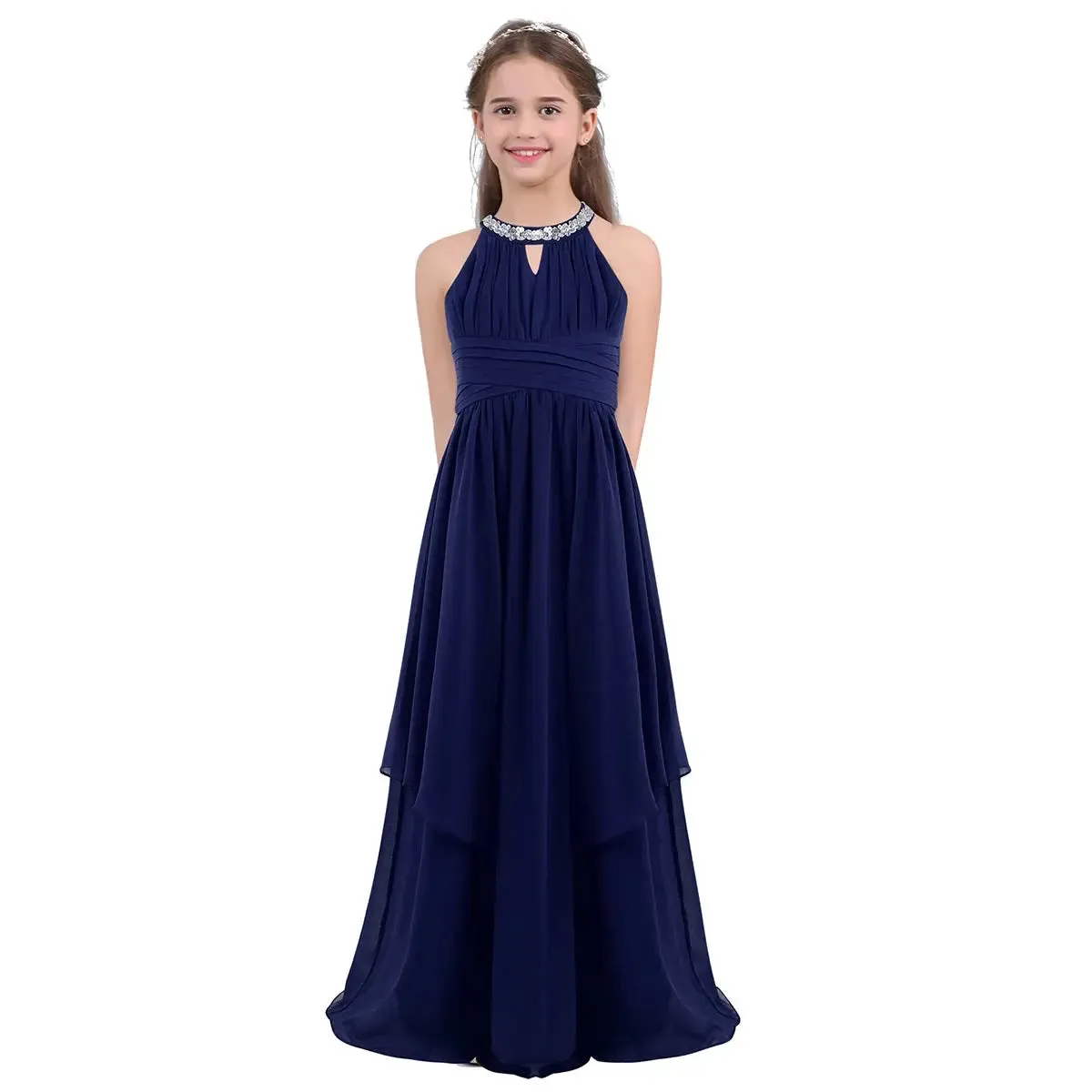 Children Wedding Flower Girl Dresses Shiny Sequin Chiffon Elegant Party Dresses Princess Gown for Prom Birthday Evening Pageant