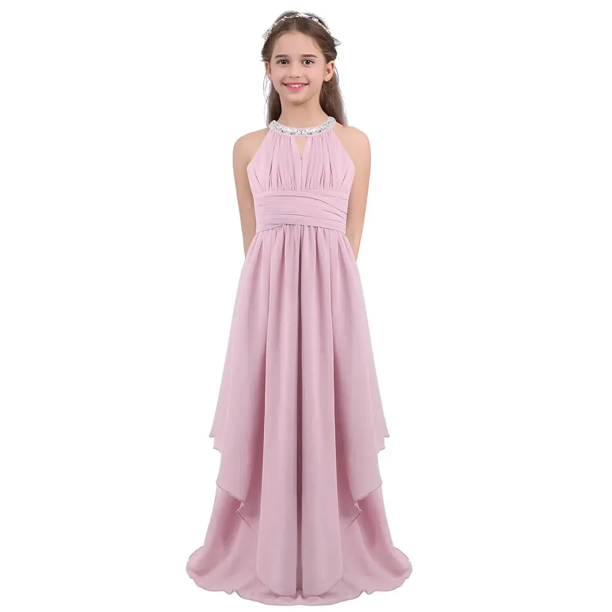Children Wedding Flower Girl Dresses Shiny Sequin Chiffon Elegant Party Dresses Princess Gown for Prom Birthday Evening Pageant