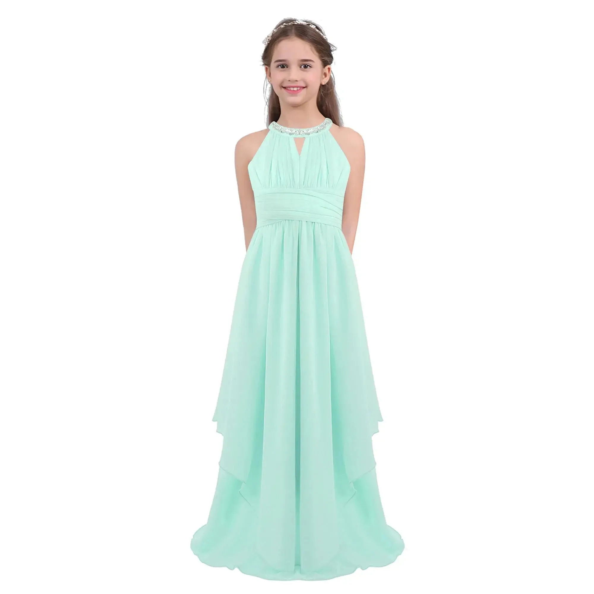 Children Wedding Flower Girl Dresses Shiny Sequin Chiffon Elegant Party Dresses Princess Gown for Prom Birthday Evening Pageant