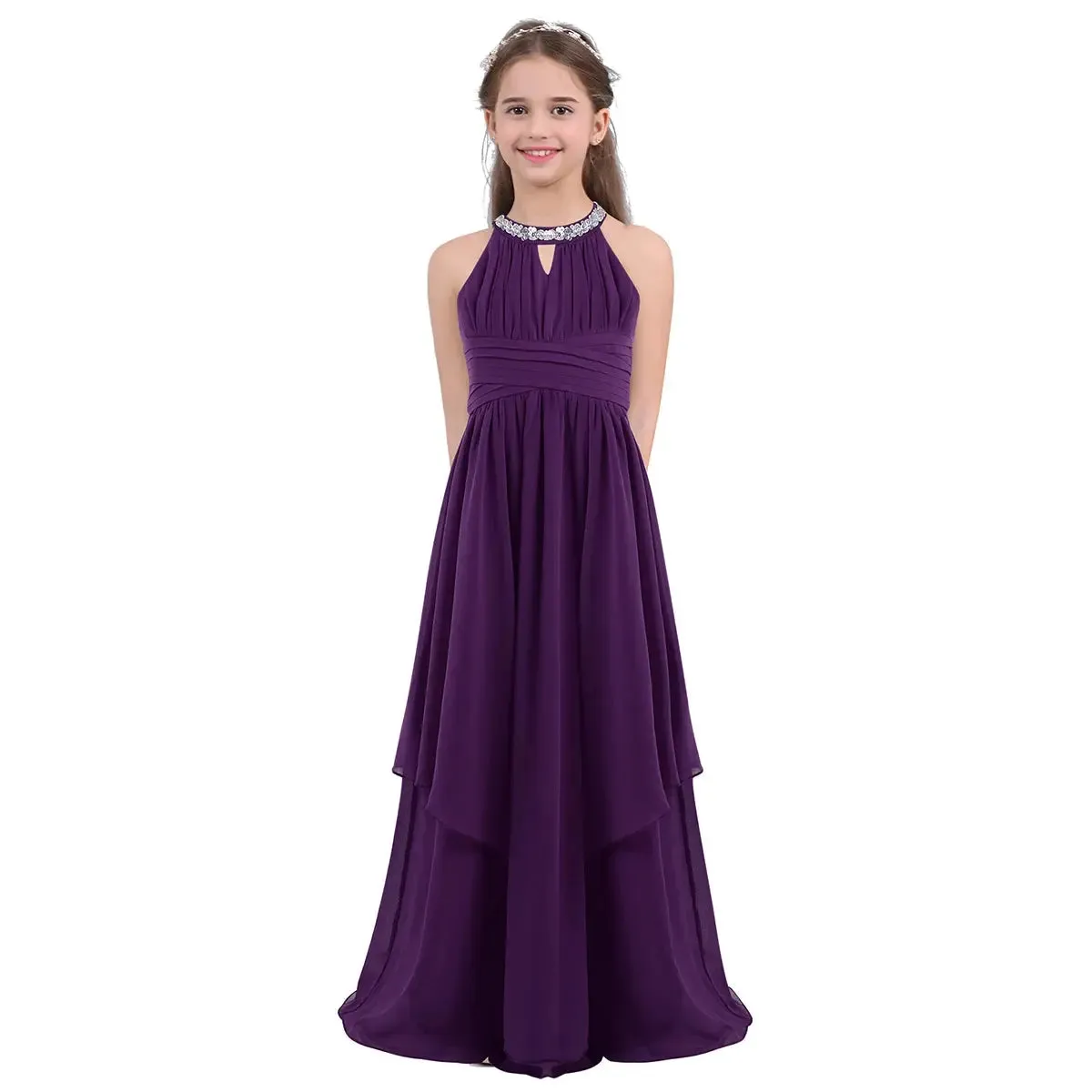 Children Wedding Flower Girl Dresses Shiny Sequin Chiffon Elegant Party Dresses Princess Gown for Prom Birthday Evening Pageant