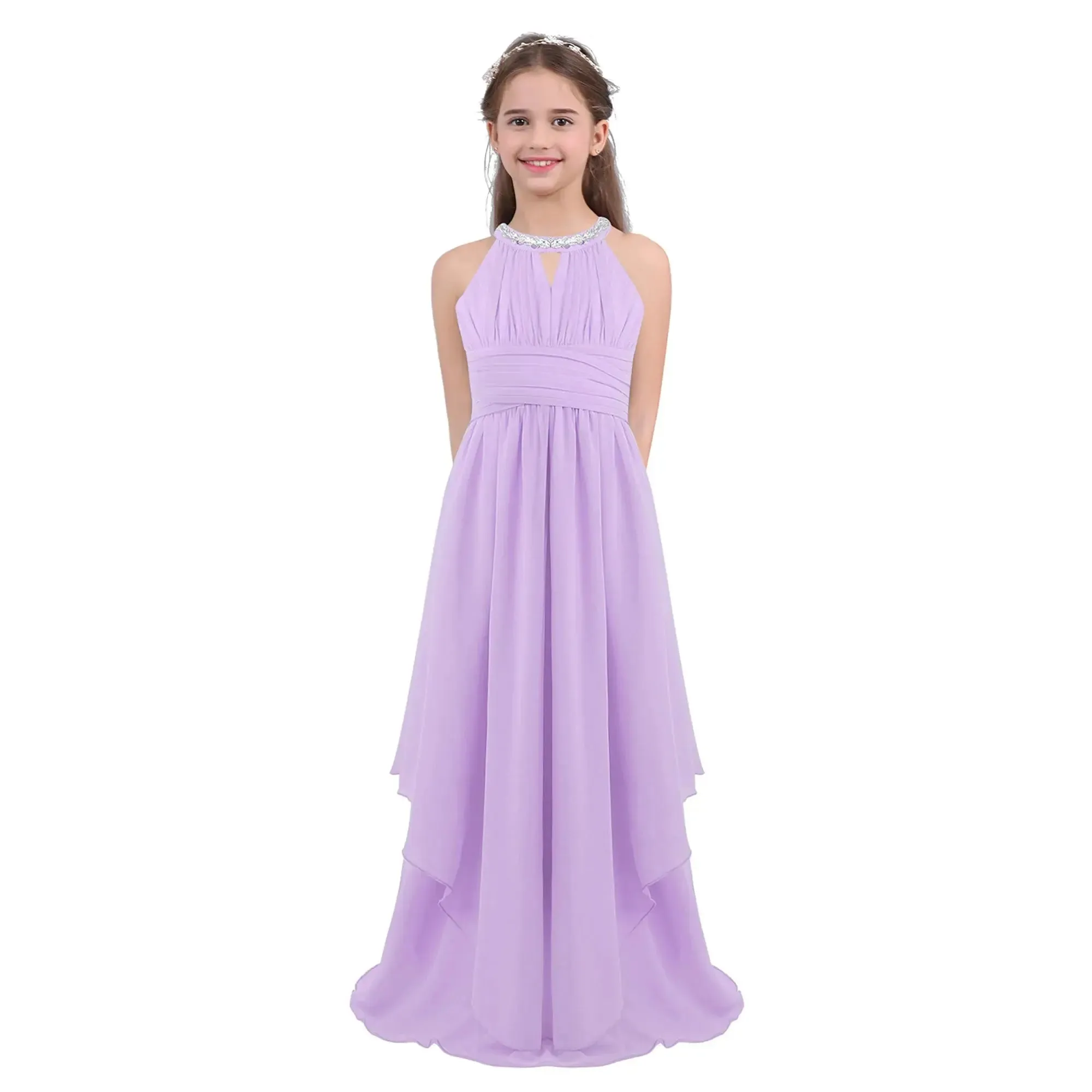 Children Wedding Flower Girl Dresses Shiny Sequin Chiffon Elegant Party Dresses Princess Gown for Prom Birthday Evening Pageant