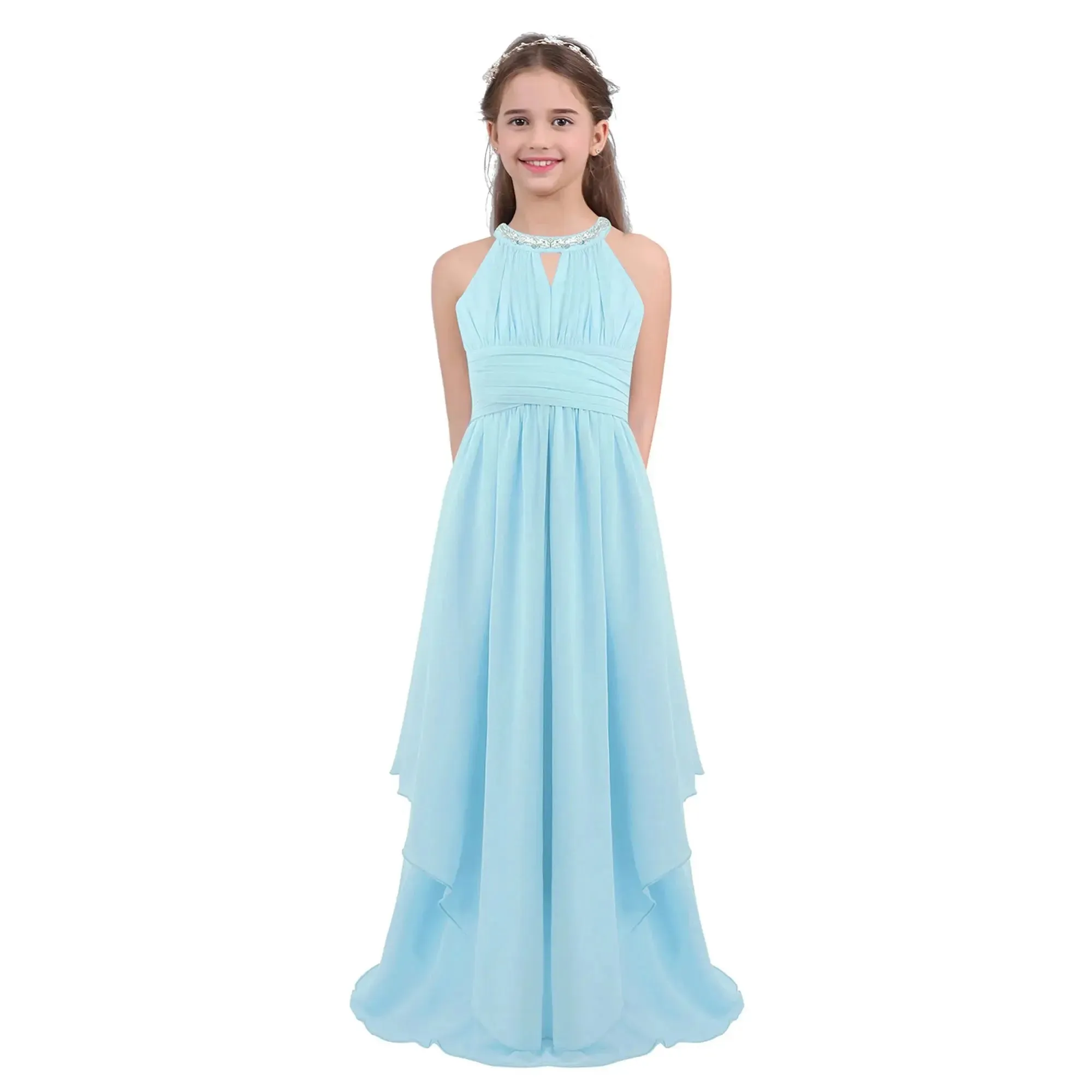 Children Wedding Flower Girl Dresses Shiny Sequin Chiffon Elegant Party Dresses Princess Gown for Prom Birthday Evening Pageant