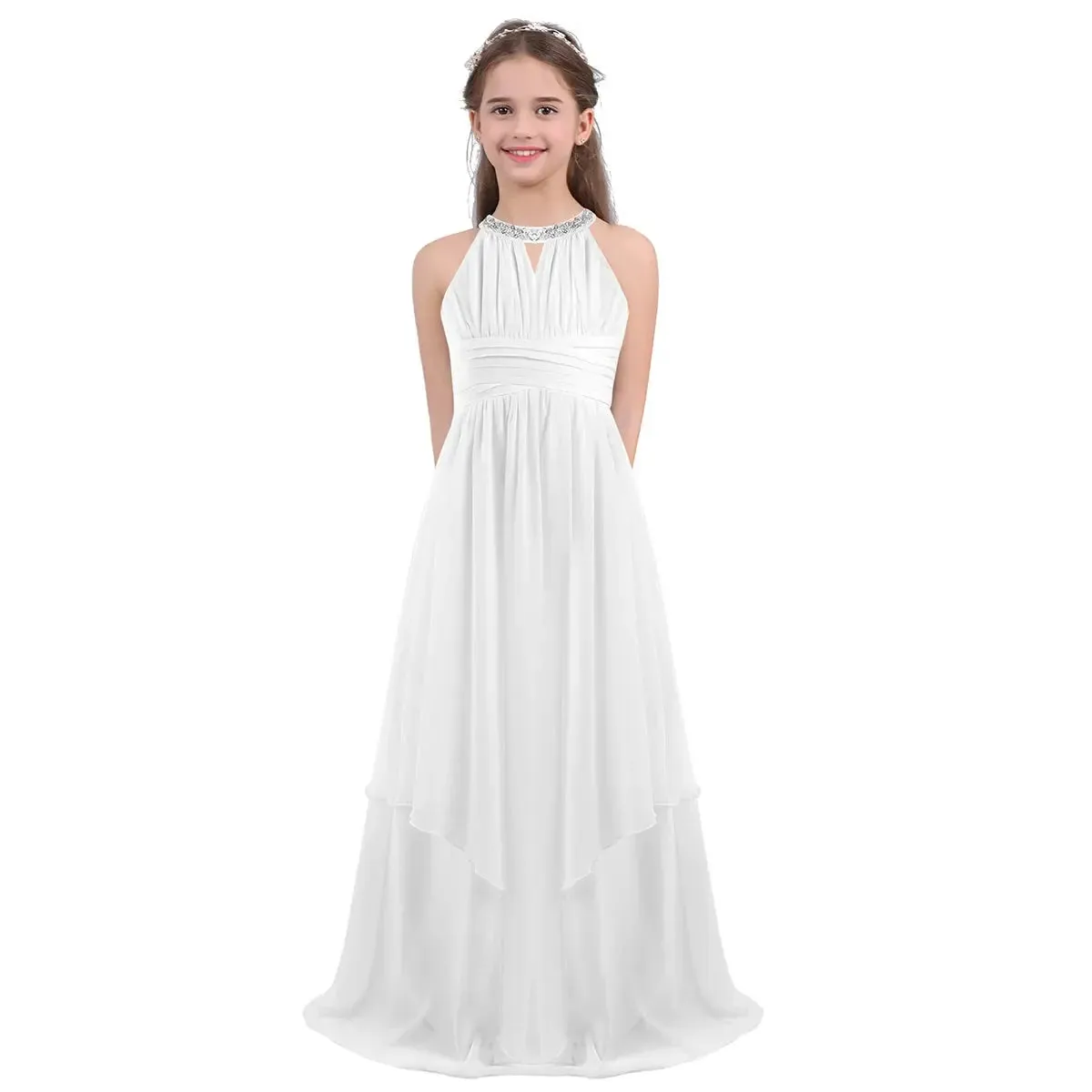 Children Wedding Flower Girl Dresses Shiny Sequin Chiffon Elegant Party Dresses Princess Gown for Prom Birthday Evening Pageant