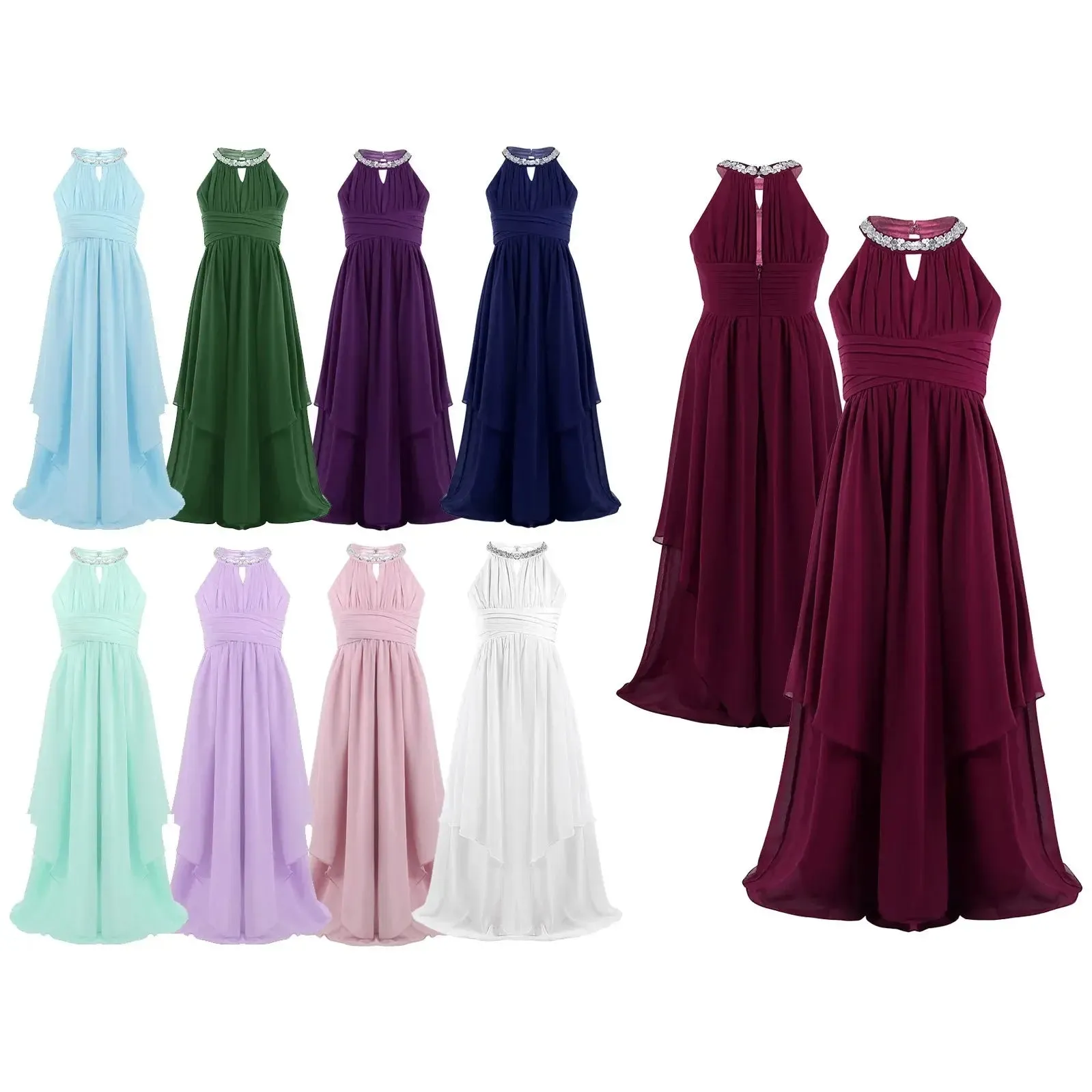 Children Wedding Flower Girl Dresses Shiny Sequin Chiffon Elegant Party Dresses Princess Gown for Prom Birthday Evening Pageant