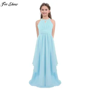 Children Wedding Flower Girl Dresses Shiny Sequin Chiffon Elegant Party Dresses Princess Gown for Prom Birthday Evening Pageant