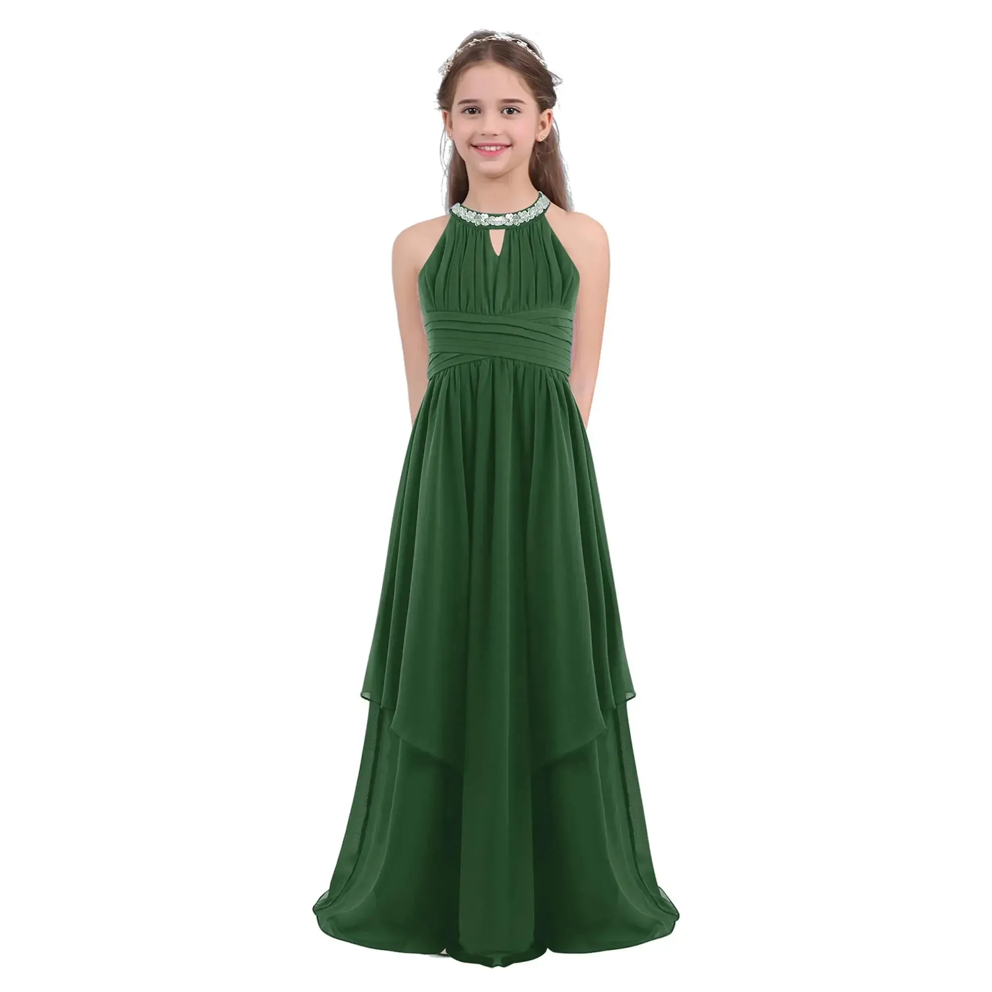 Children Wedding Flower Girl Dresses Shiny Sequin Chiffon Elegant Party Dresses Princess Gown for Prom Birthday Evening Pageant