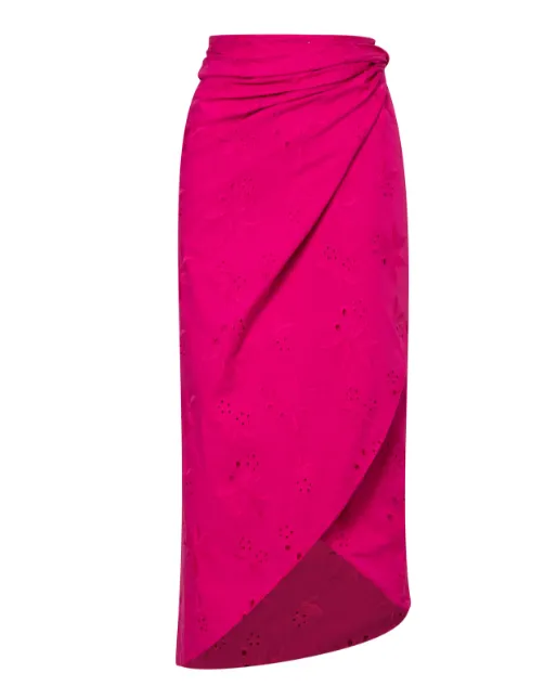 Choco Cotton Eyelet Wrap Around Midi Skirt Fucsia