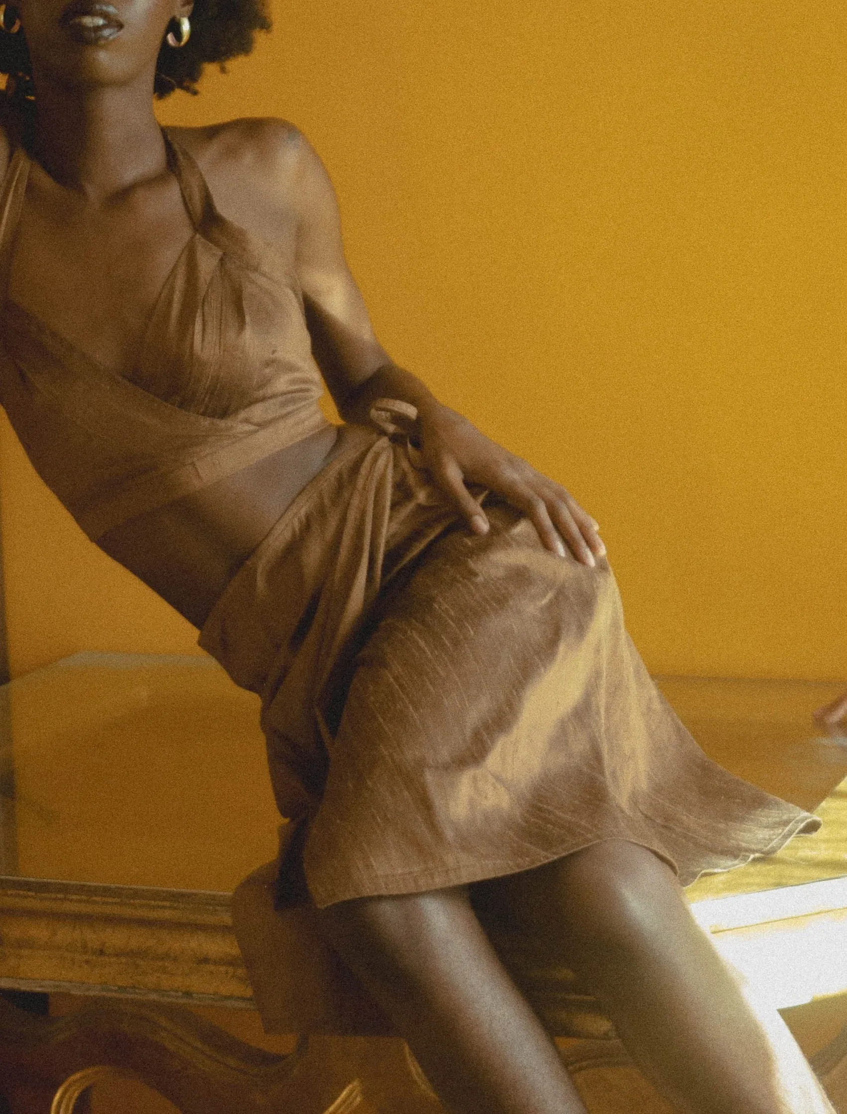 Chocolate Brown Nude Silk Wrap Skirt