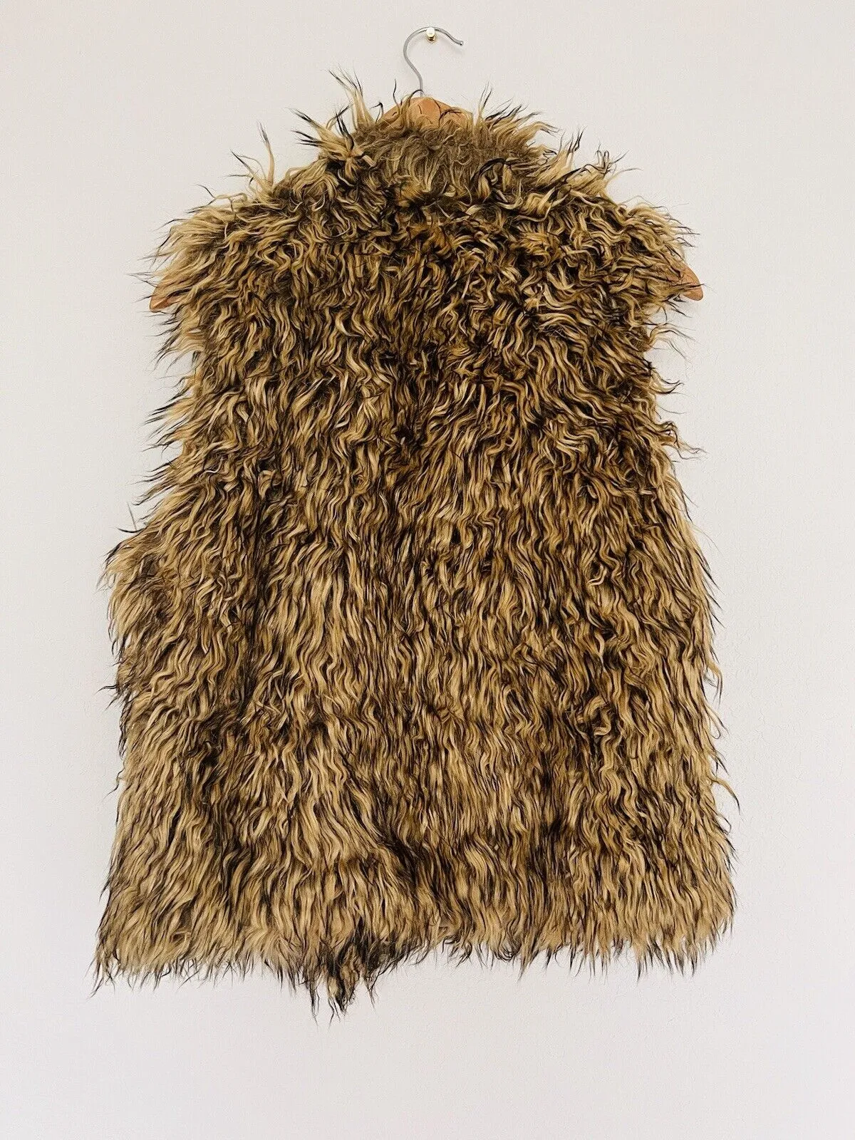 CI SONO Womans Faux Fur Vest Sz XL Variegated Brown Pockets Y2K
