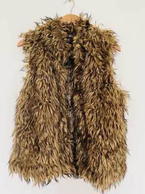 CI SONO Womans Faux Fur Vest Sz XL Variegated Brown Pockets Y2K