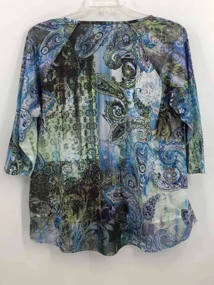 CJ Banks Size 1X Navy/green Screen Printed Tunic