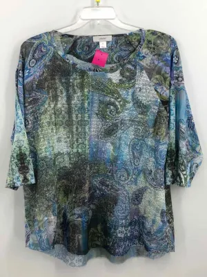 CJ Banks Size 1X Navy/green Screen Printed Tunic