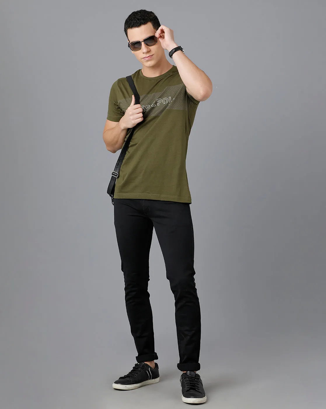 Classic Polo Mens Cotton Half Sleeve Printed Slim Fit Green Color Round Neck T-Shirt | Baleno - 451 B
