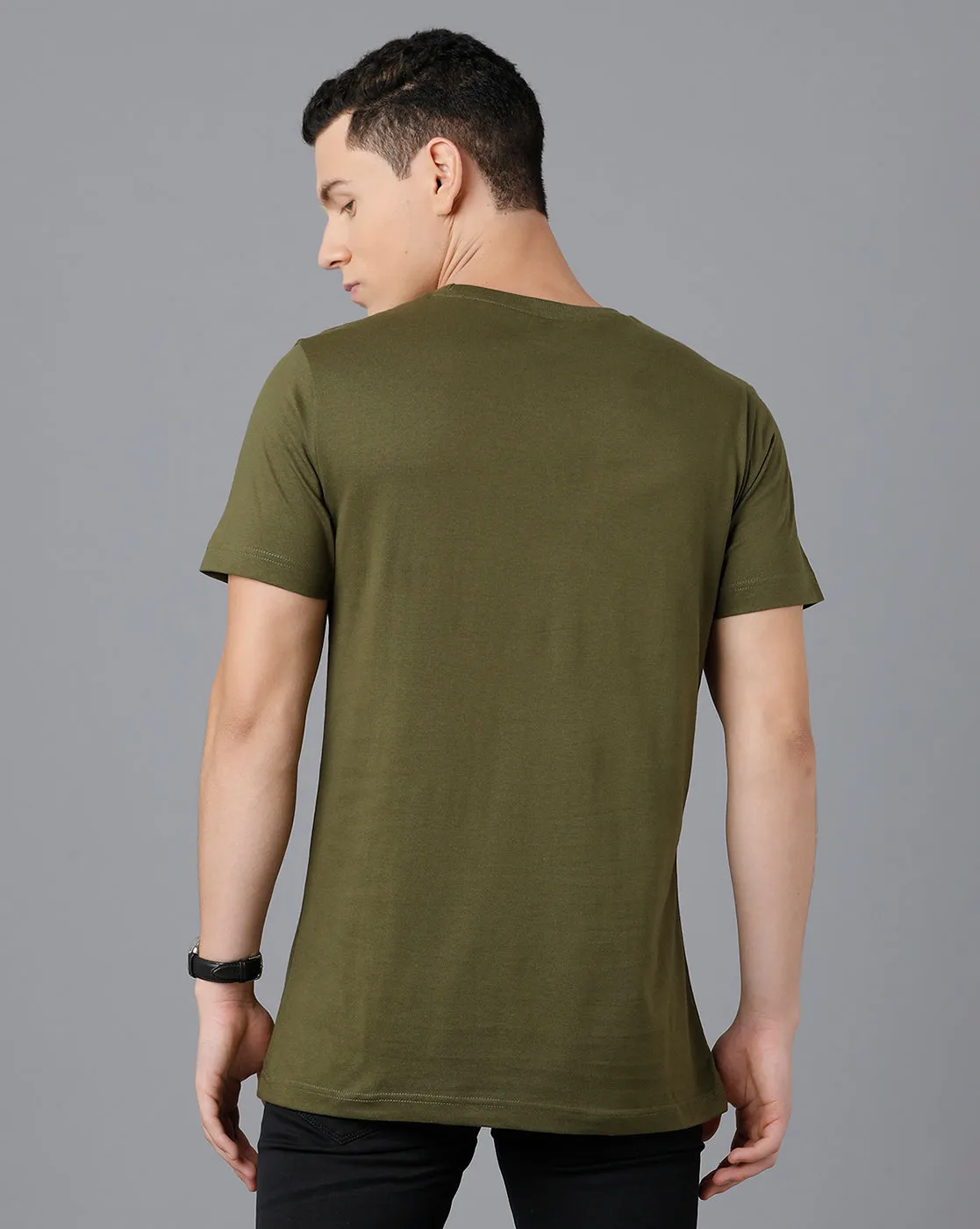 Classic Polo Mens Cotton Half Sleeve Printed Slim Fit Green Color Round Neck T-Shirt | Baleno - 451 B
