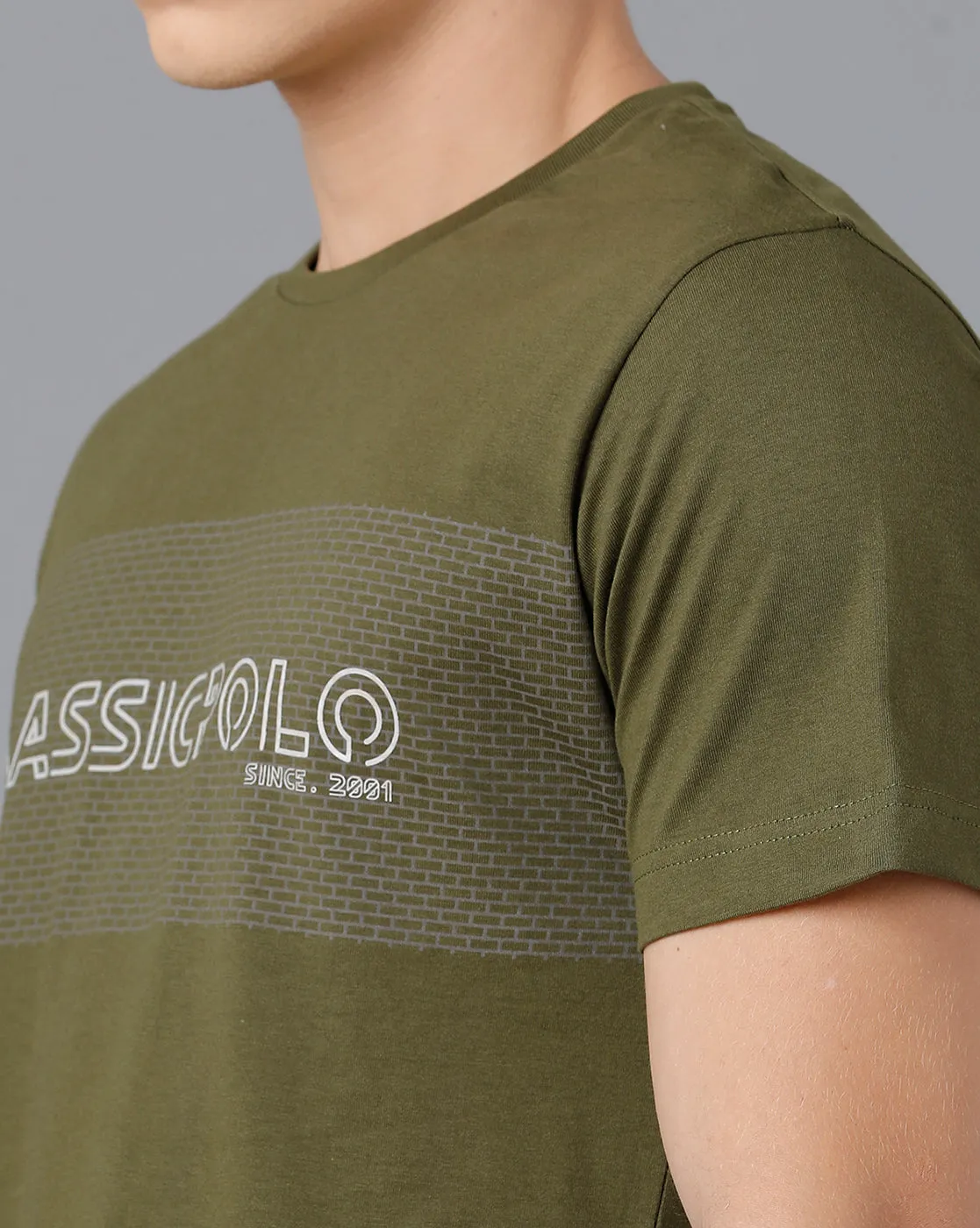 Classic Polo Mens Cotton Half Sleeve Printed Slim Fit Green Color Round Neck T-Shirt | Baleno - 451 B