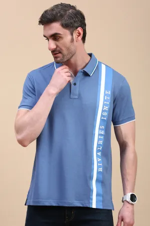 Classic Polo Men's Half Sleeve Blue Polo Neck Slim Fit Printed T-Shirt