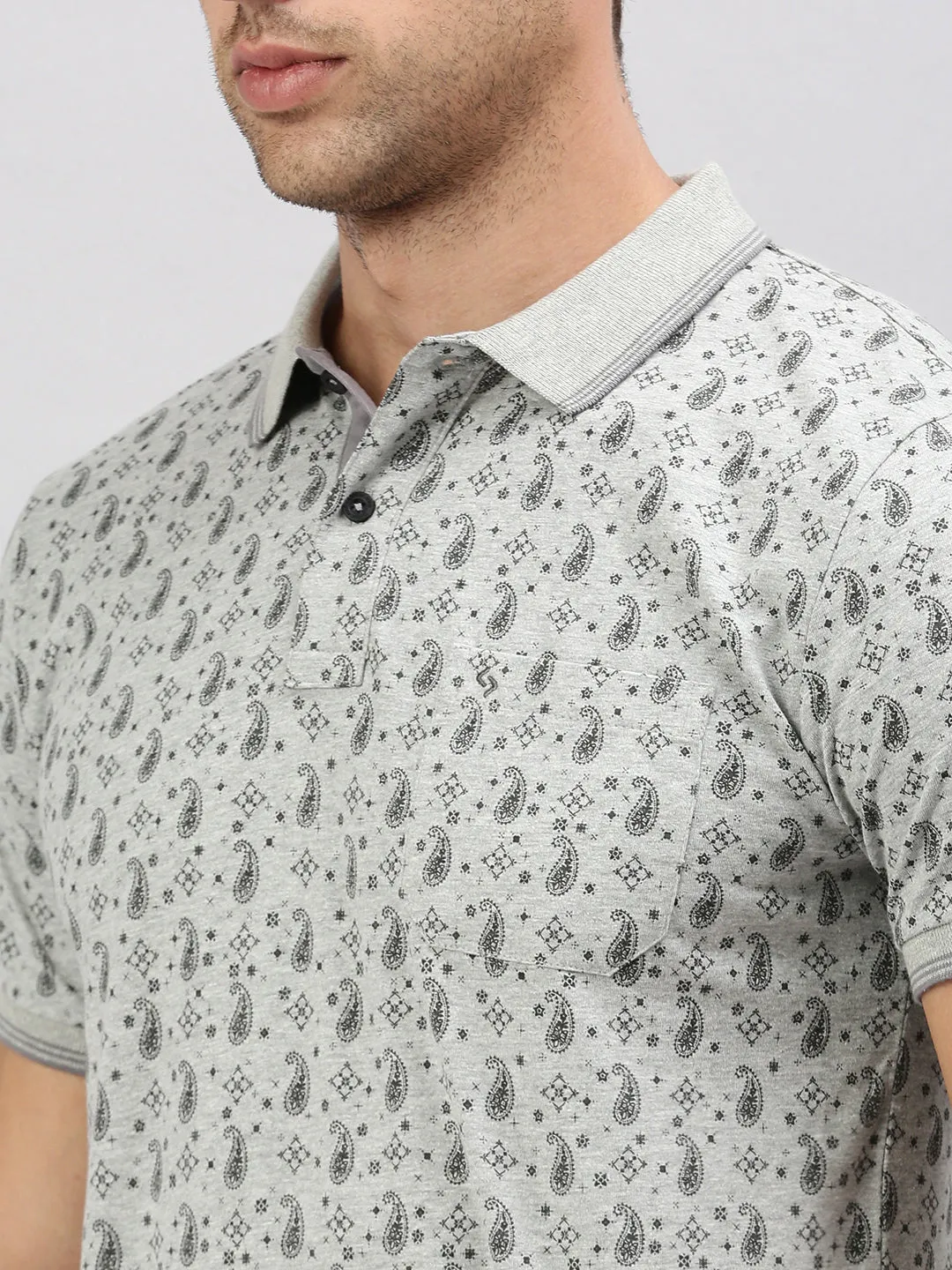 Classic Polo Men's Half Sleeve Grey/Black Polo Neck Cotton Slim Fit T Shirt | BELLO - 292 A SF P
