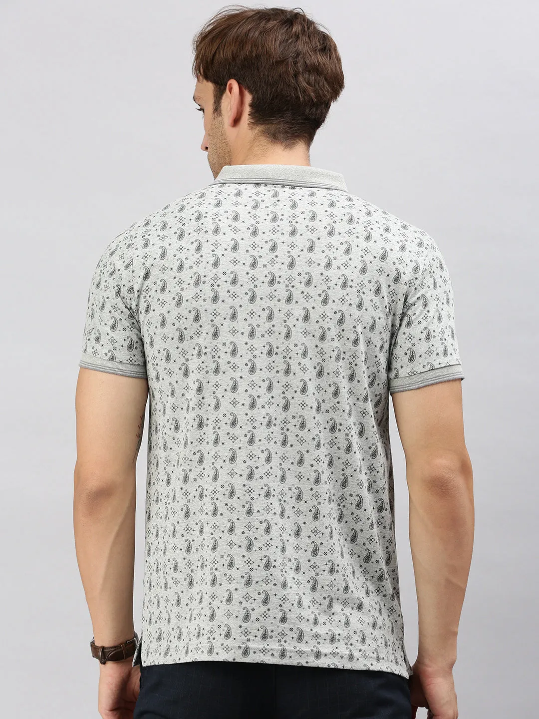 Classic Polo Men's Half Sleeve Grey/Black Polo Neck Cotton Slim Fit T Shirt | BELLO - 292 A SF P