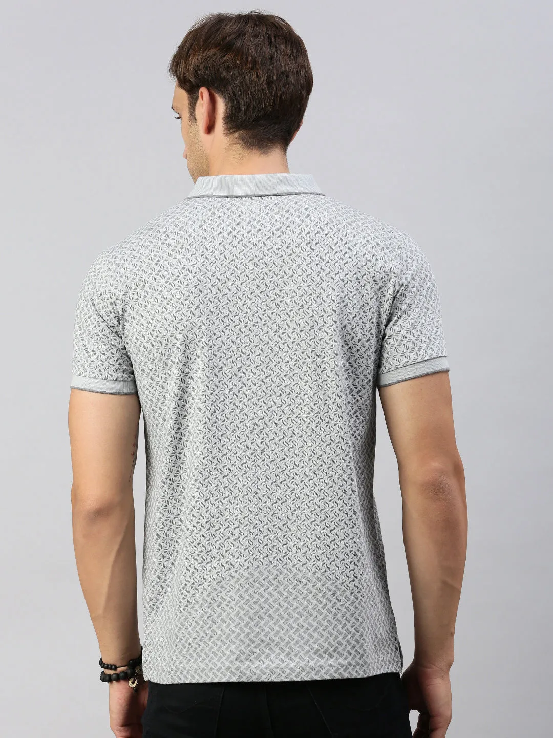 Classic Polo Men's Half Sleeve Grey/Black Polo Neck Cotton Slim Fit T Shirt | BELLO - 299 A SF P
