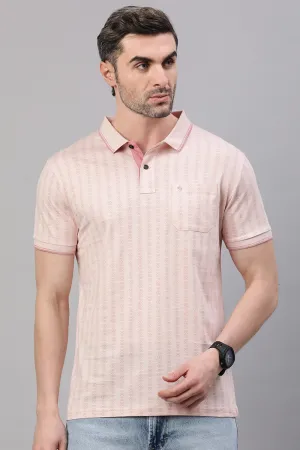 Classic Polo Men's Half Sleeve Light Peach Polo Neck Slim Fit All Over Print T-Shirt | BELLO - 317 B SF P