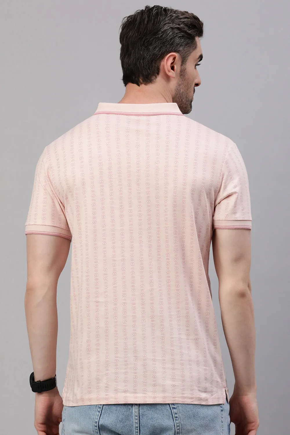 Classic Polo Men's Half Sleeve Light Peach Polo Neck Slim Fit All Over Print T-Shirt | BELLO - 317 B SF P