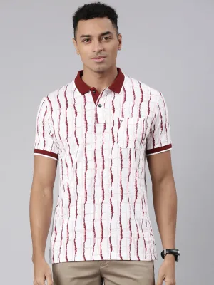 Classic Polo Men's Half Sleeve Maroon/White Polo Neck Cotton Blend Slim Fit T-Shirt | BELLO - 303 B SF P
