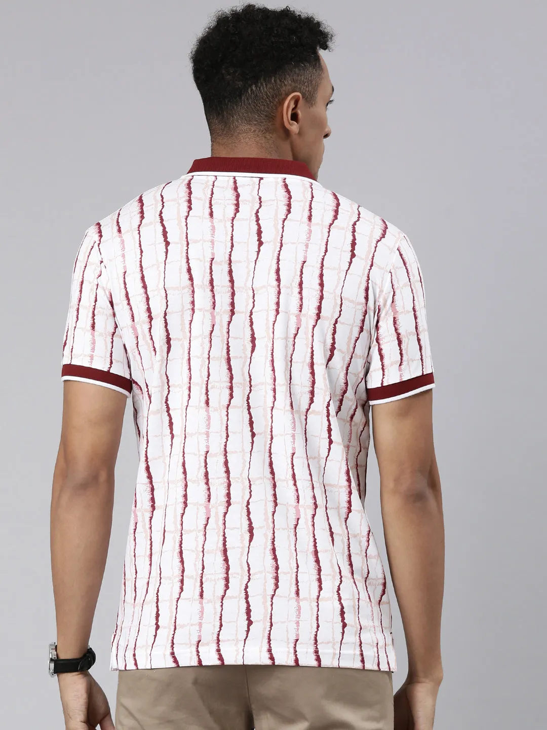 Classic Polo Men's Half Sleeve Maroon/White Polo Neck Cotton Blend Slim Fit T-Shirt | BELLO - 303 B SF P