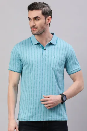 Classic Polo Men's Half Sleeve Teal Blue Polo Neck Slim Fit All-Over Print T-Shirt