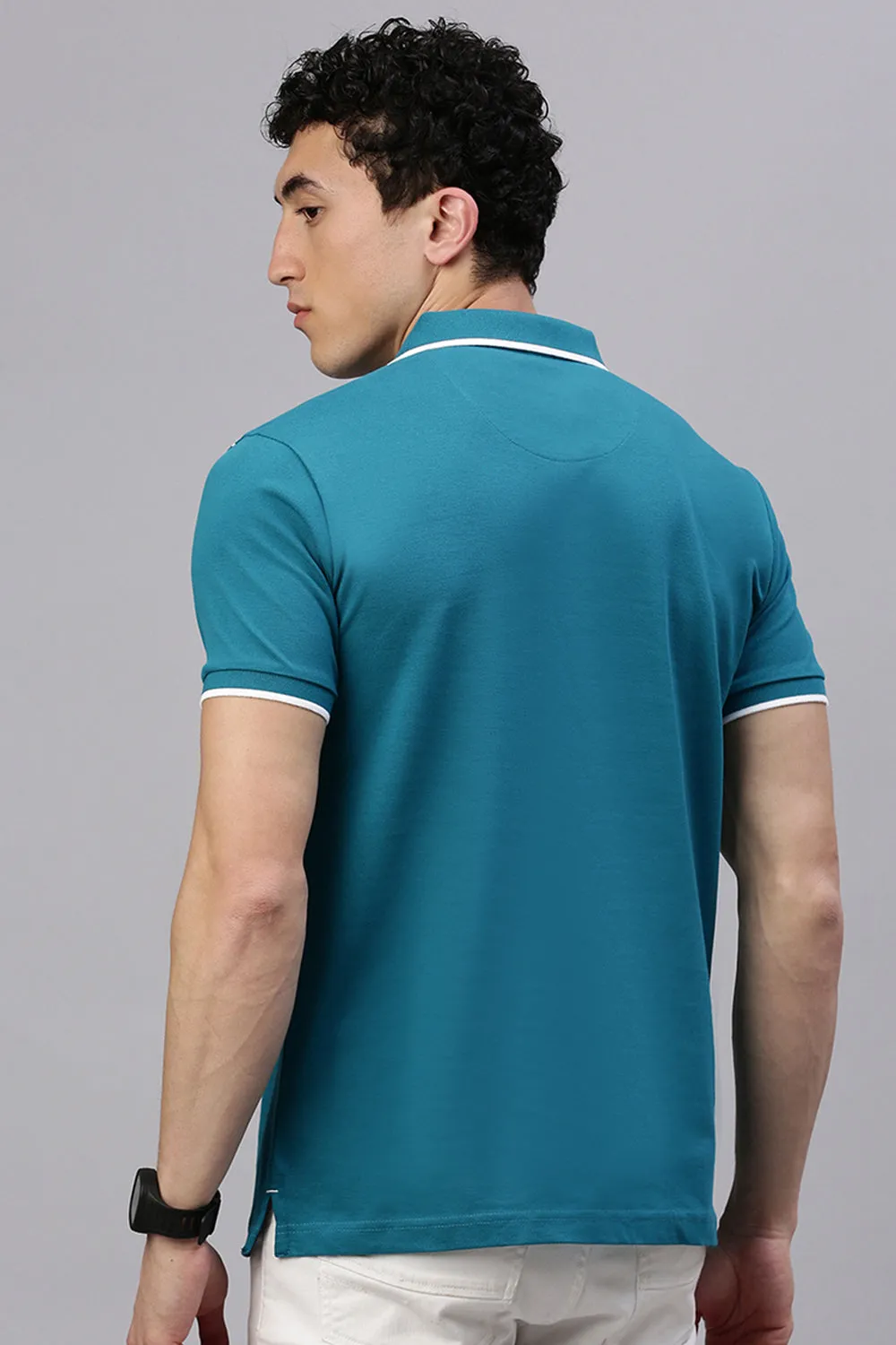 Classic Polo Men's Half Sleeve Teal Blue Polo Neck Slim Fit Solid T-Shirt