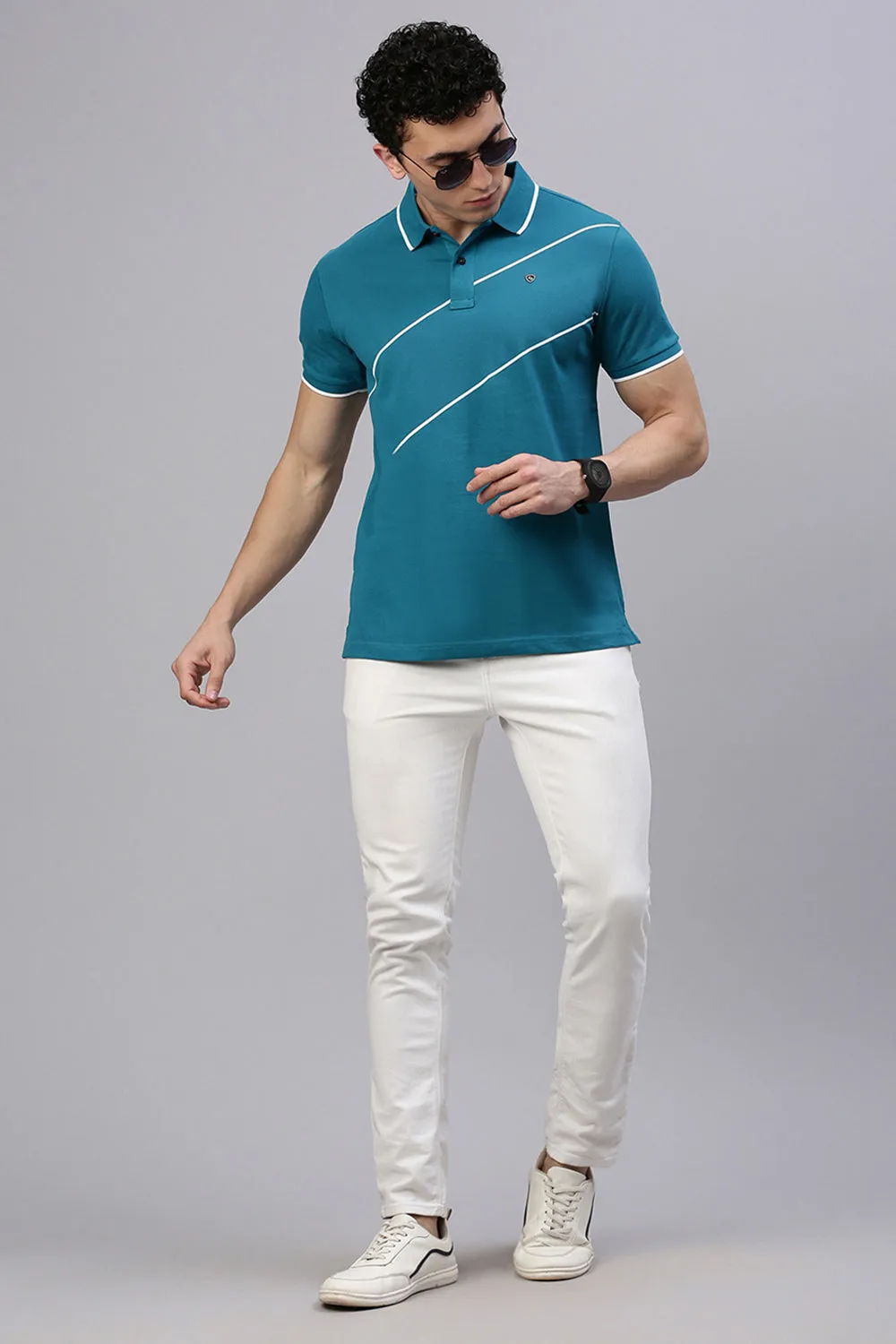 Classic Polo Men's Half Sleeve Teal Blue Polo Neck Slim Fit Solid T-Shirt