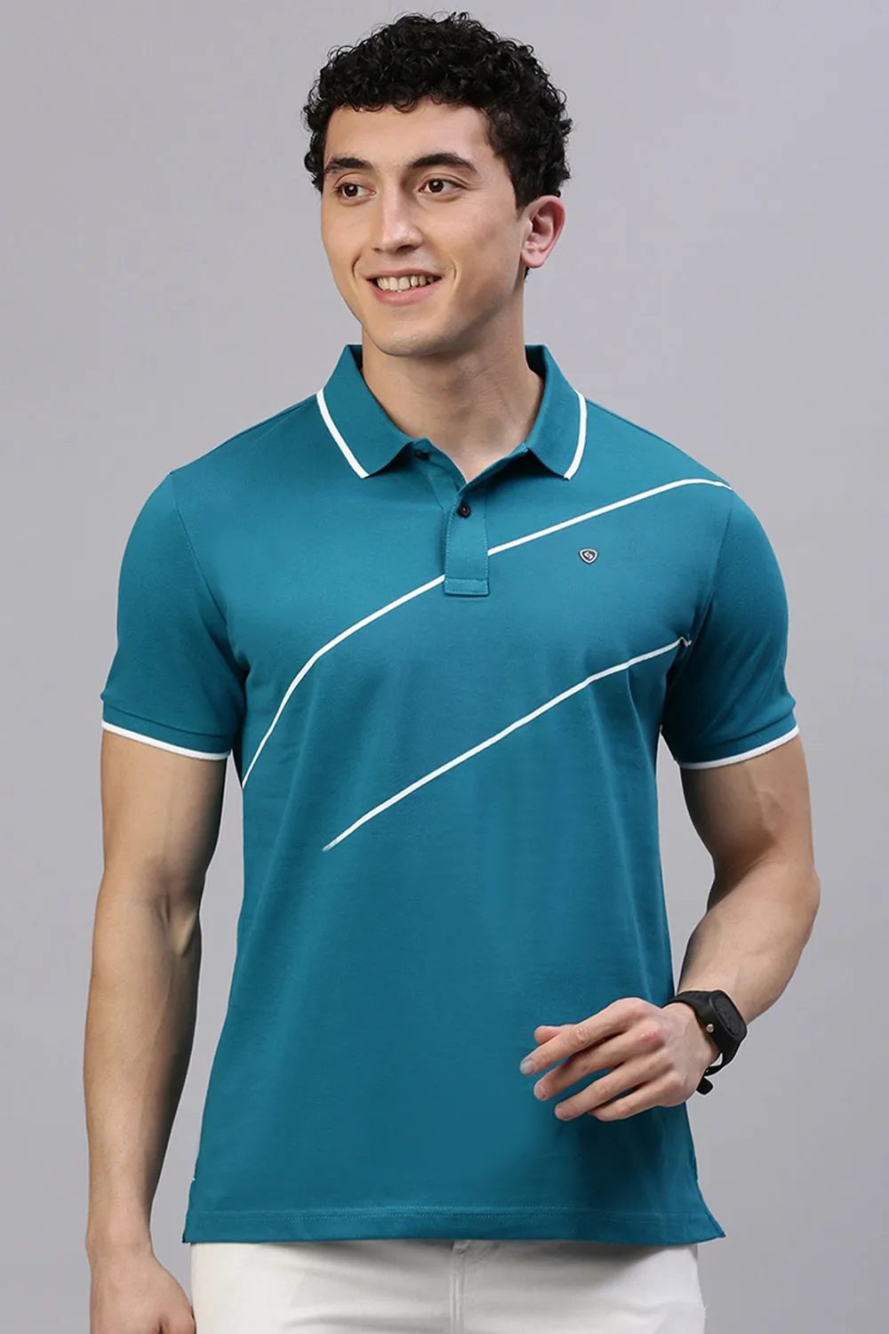 Classic Polo Men's Half Sleeve Teal Blue Polo Neck Slim Fit Solid T-Shirt