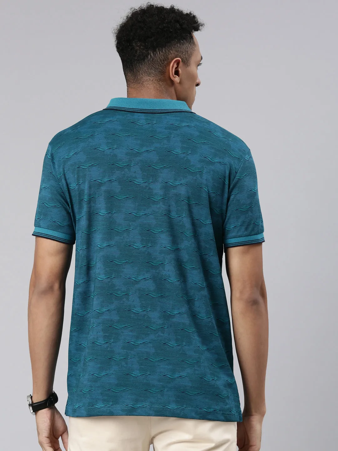 Classic Polo Men's Half Sleeve Teal Polo Neck Cotton Blend Slim Fit T-Shirt | BELLO - 301 B SF P