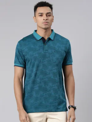 Classic Polo Men's Half Sleeve Teal Polo Neck Cotton Blend Slim Fit T-Shirt | BELLO - 301 B SF P