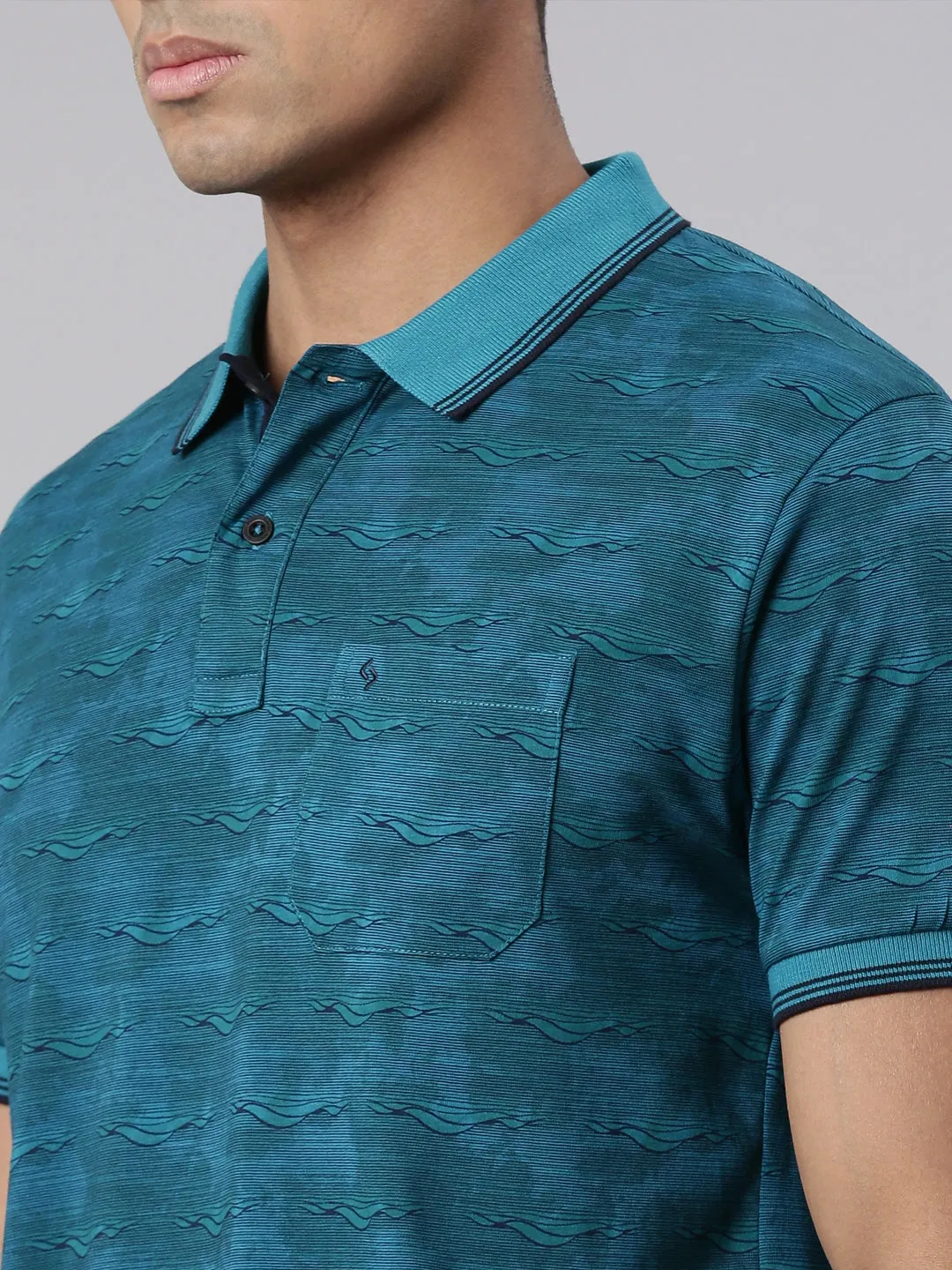 Classic Polo Men's Half Sleeve Teal Polo Neck Cotton Blend Slim Fit T-Shirt | BELLO - 301 B SF P