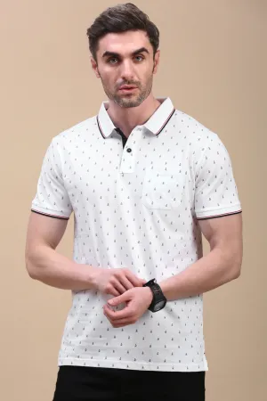 Classic Polo Men's Half Sleeve White Polo Neck Slim Fit All Over Print T-Shirt | BELLO - 311 A SF P