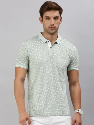 Classic Polo Men's Printed Lt.Green Cotton Slim Fit Half Sleeve T-Shirt | BELLO - 290 B SF P