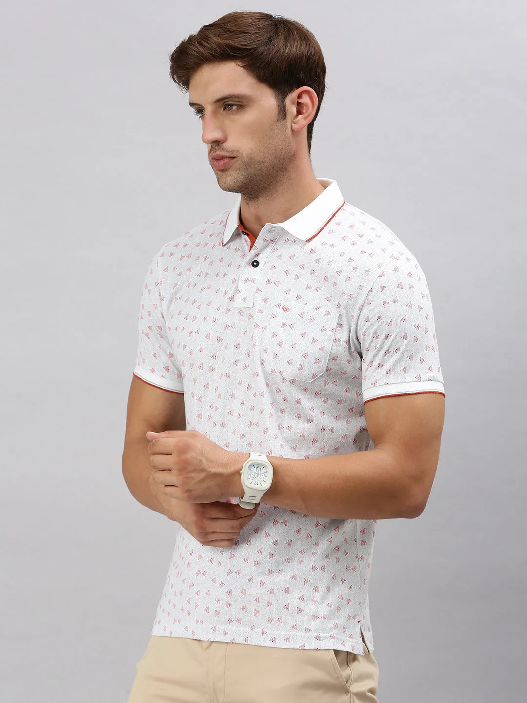 Classic Polo Men's Printed Lt.Grey Cotton Slim Fit Half Sleeve T-Shirt | BELLO - 290 A SF P