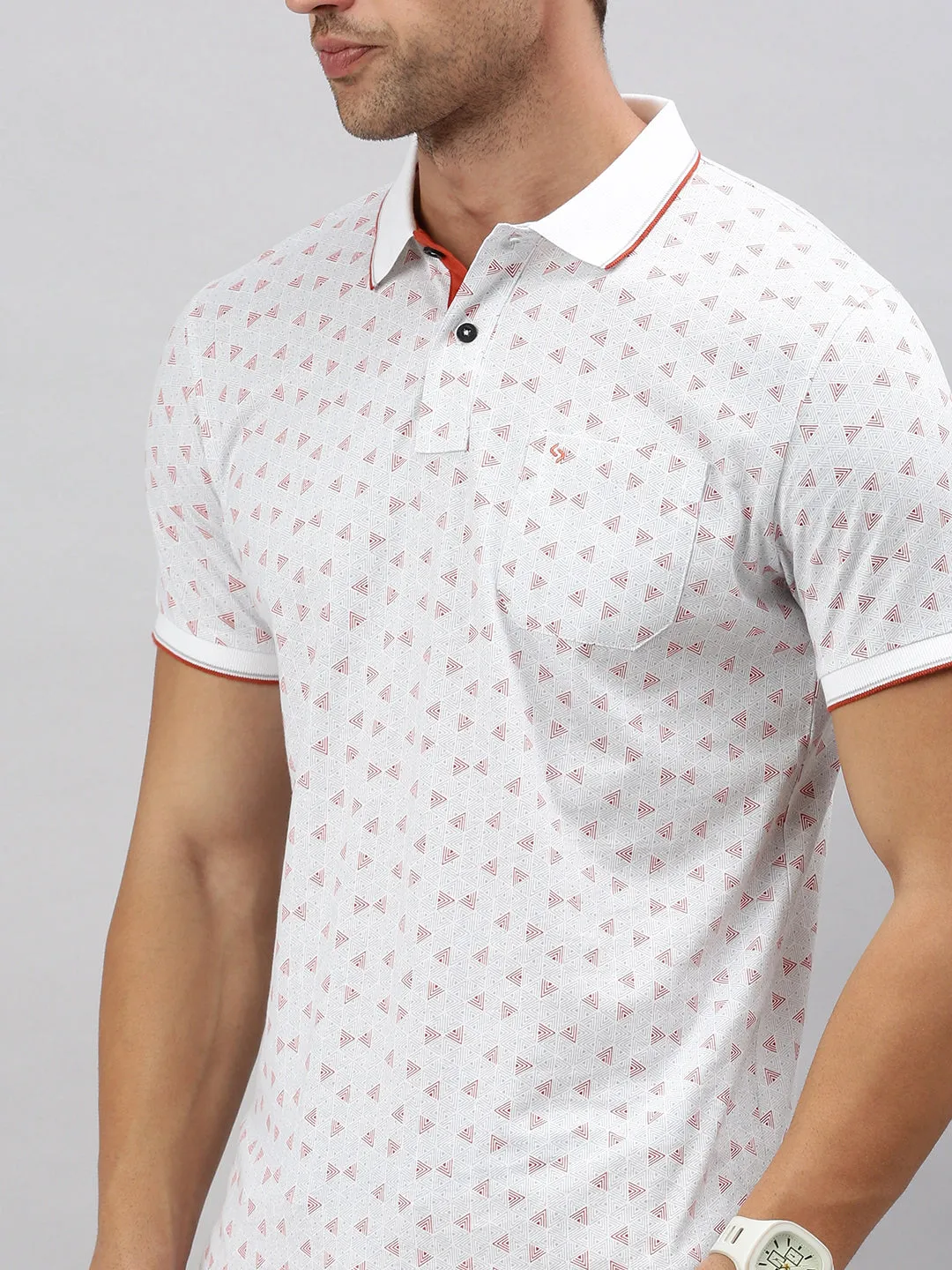 Classic Polo Men's Printed Lt.Grey Cotton Slim Fit Half Sleeve T-Shirt | BELLO - 290 A SF P