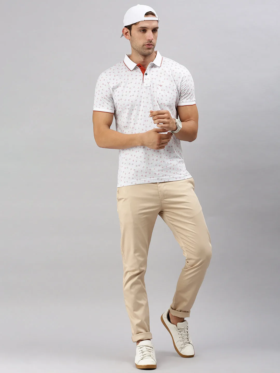 Classic Polo Men's Printed Lt.Grey Cotton Slim Fit Half Sleeve T-Shirt | BELLO - 290 A SF P