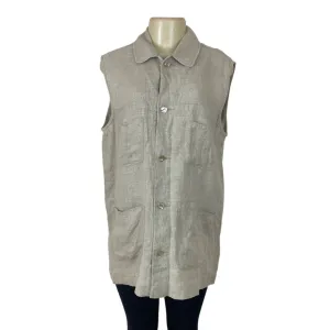 Classiques Entier Beige Linen Sleeveless Button-Up With Pockets Womens Vest Sz M