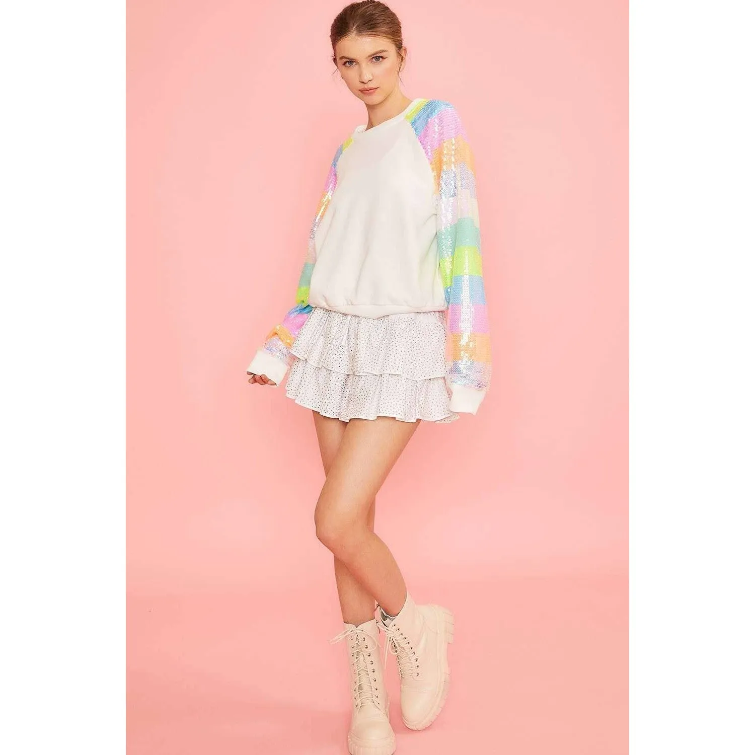 Color Block Sequin Sleeves French Terry Top [Available in SM-L]