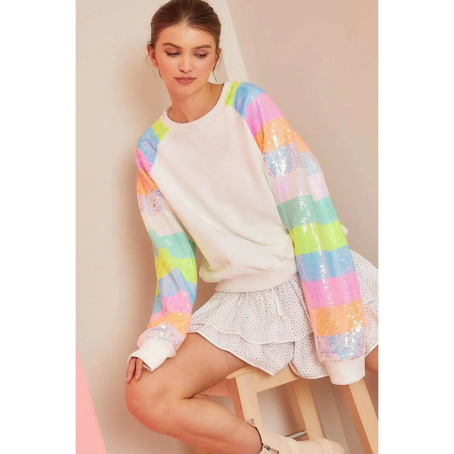 Color Block Sequin Sleeves French Terry Top [Available in SM-L]