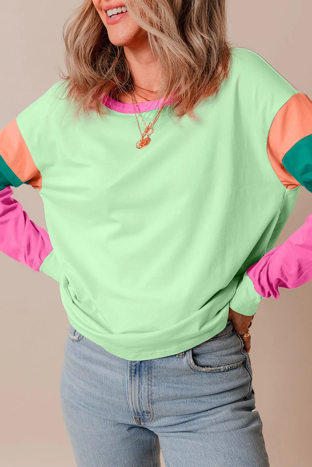 Colorblock Long Sleeve Loose Top