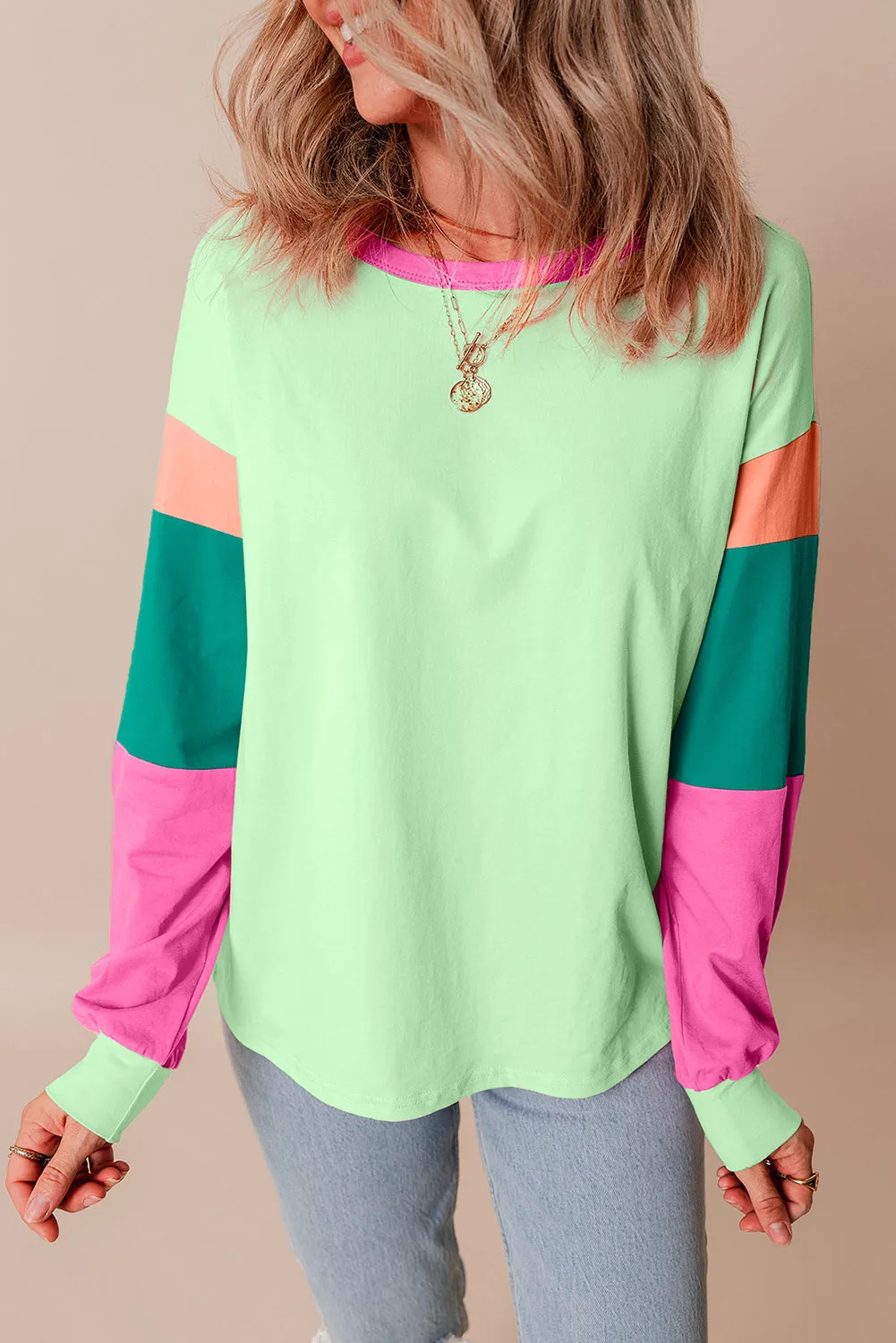 Colorblock Long Sleeve Loose Top